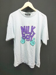 ◇ MILKBOY <strong>ミルクボーイ</strong> ロゴ プリント カジュアル 半袖 Tシャツ サイズ表記なし L相当 ブルー系 レディース E 【中古】