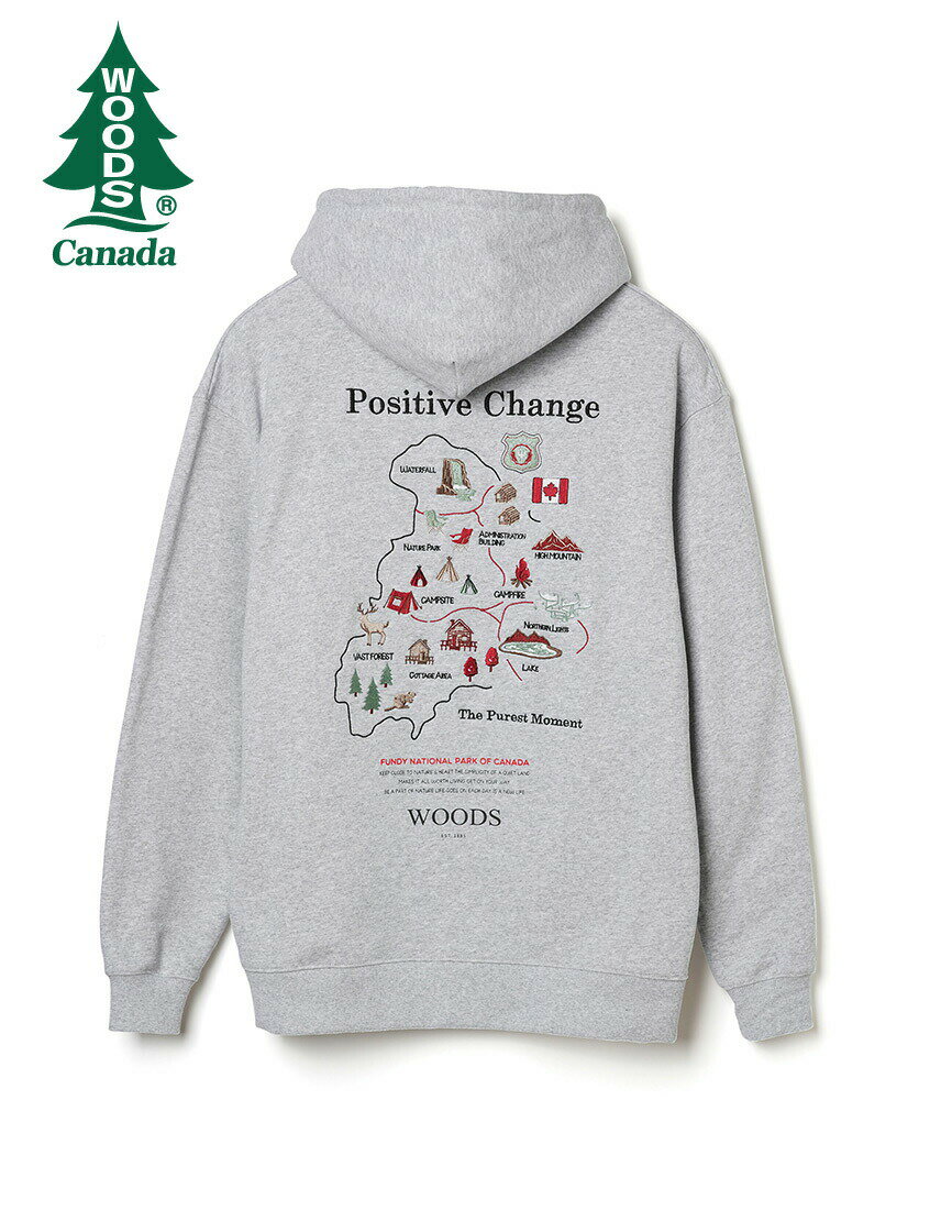 【公式】 WOODS <strong>CANADA</strong> PARK MAP刺繍パーカー メンズ レディース アウトドア ウッズカナダ