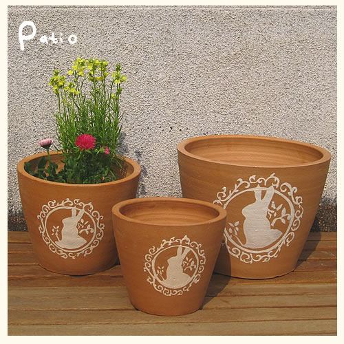 テラコッタ うさぎ 3点セット【素焼植木鉢】