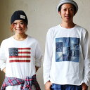 【全国一律送料324円】 アメリカコットン 天竺 長袖 TEE Tシャツ デニム パッチワーク 星条旗 国旗 スター 星 リメイク 刺繍 レディース メンズ ロンT