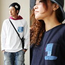 【全国一律送料324円】 長袖 TEE Tシャツ カットソー ロンTEE 【パッチワーク ポケット】デニム リメイク クルーネック レディース 女性用 メンズ 秋 秋物 トップス カジュアル 重ね着