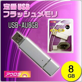 USB-AU8GB(USBメモリ8GB・フラットなボディで名入れ楽々・キャップは背面装着可能・ストラップ付)