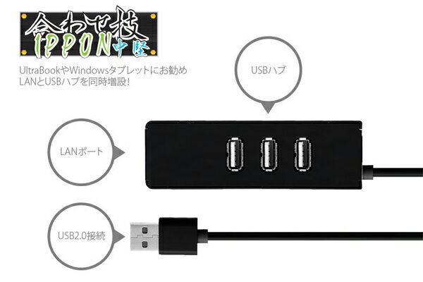 USBハブ3ポート＆有線LANアダプタ【合わせ技IPPON中堅】USBからLAN接続...:pc-goodmedia:10024356