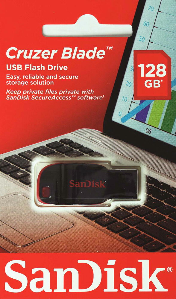 SanDisk・128GB【USBメモリSDCZ50-128G-B35】Cruzer Blade・キャップレス