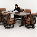 ダイニングセット ダイニングテーブルセット 無垢材 7点セット 6人掛け テーブル幅200cm 200幅 回転チェア キャスター付き 肘置き 座面 合成皮革 PVC ラバーウッド材 北欧 シンプル モダン 長方形 木製 送料無料