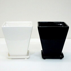 ■オリジナル陶器鉢■オリジナル　スタイリッシュ陶器鉢穴あり　受け皿つき3鉢セット【YP−1】