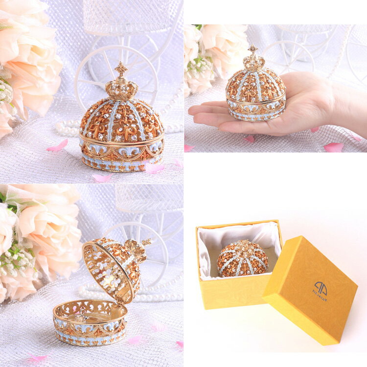【ジュエリーボックス】クラウン 王冠の置物高品質クリスタルガラス付き宝石箱