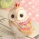<ピンククラウンフクロウ ジュエリーボックス>不苦労(ふくろう) 置物 小物入れ 梟 福朗 鳥 プレゼント お守り 玄関 風水 乳歯入れ リモージュ 贈り物 ギフト お土産 王冠 縁起物 ピィアース取扱店