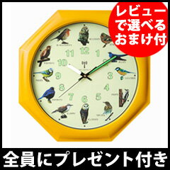 \ページ限定・カードケース付/ ウォールクロック 鳥 【黄色い八角電波時計】 壁掛け時計 野鳥時計 野鳥クロック バードクロック 八角時計 小鳥