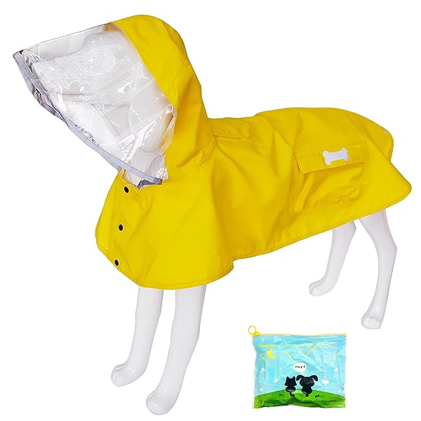 犬用レインコート 犬ドッグカッパ ポンチョ 梅雨対策 透明帽子付き 着脱簡単 防水 防雪 防風 通気 軽量 散歩用 小型犬 中型犬 大型犬 (イエロー XS)
