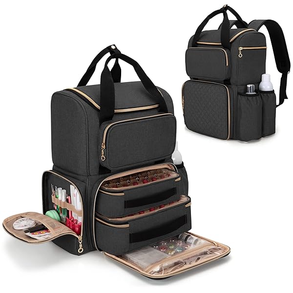 Luxja マニキュア収納 リュック 70ボトル用 仕切り 2つの取り外し可能なポーチ付き ネイルライト 収納 マニキュアケース 3WAY 持ち運び ブラック