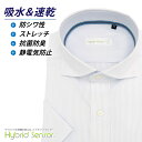 ワイシャツ 半袖 形態安定 メンズ 標準型 HybridSensor スナップダウン ストレッチ 抗菌防臭 吸水速乾 ノーアイロン 高機能 ホワイト×ライトパープルストライプ [P16HBZD12]