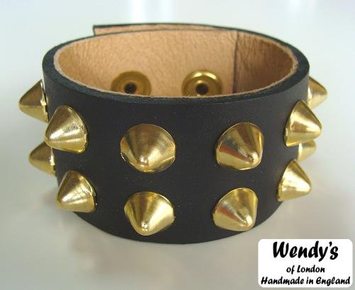 ★WENDY'S★ウェンディーズ★正規 イギリス製2-Row Conical Stud Wrist Band2連 コニカル スタッズ リストバンド(GO/BK)【W3】