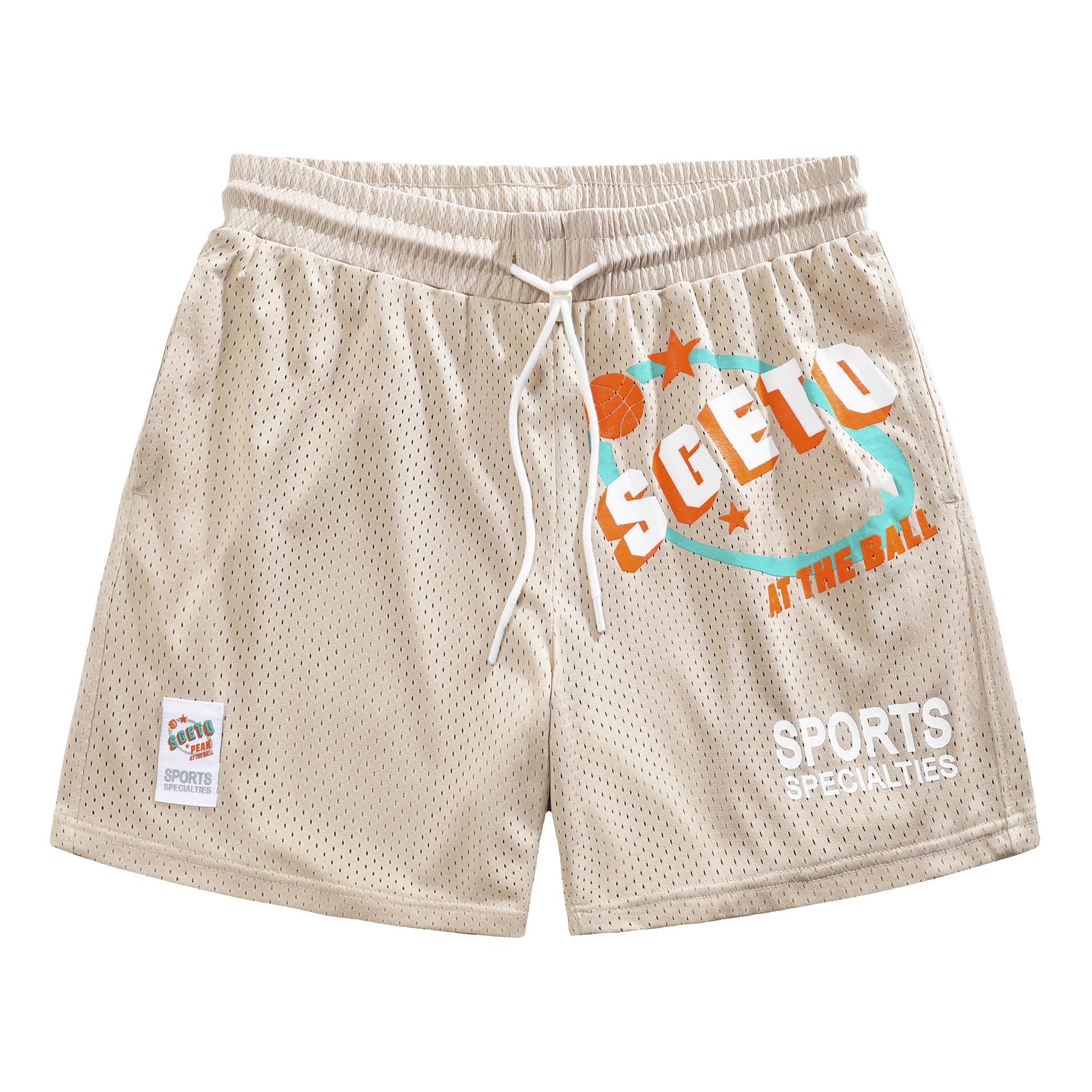 【送料無料】[ORBU] バスケットパンツ メンズ スポーツ アメリカン メッシュ に刺繍アルファベット 短パン 無地 シンプル ウェア ランニング トレーニング ショートパンツ ポケット付き ウエスト 調整可能 速乾 通気 色：カーキ、サイズ：L