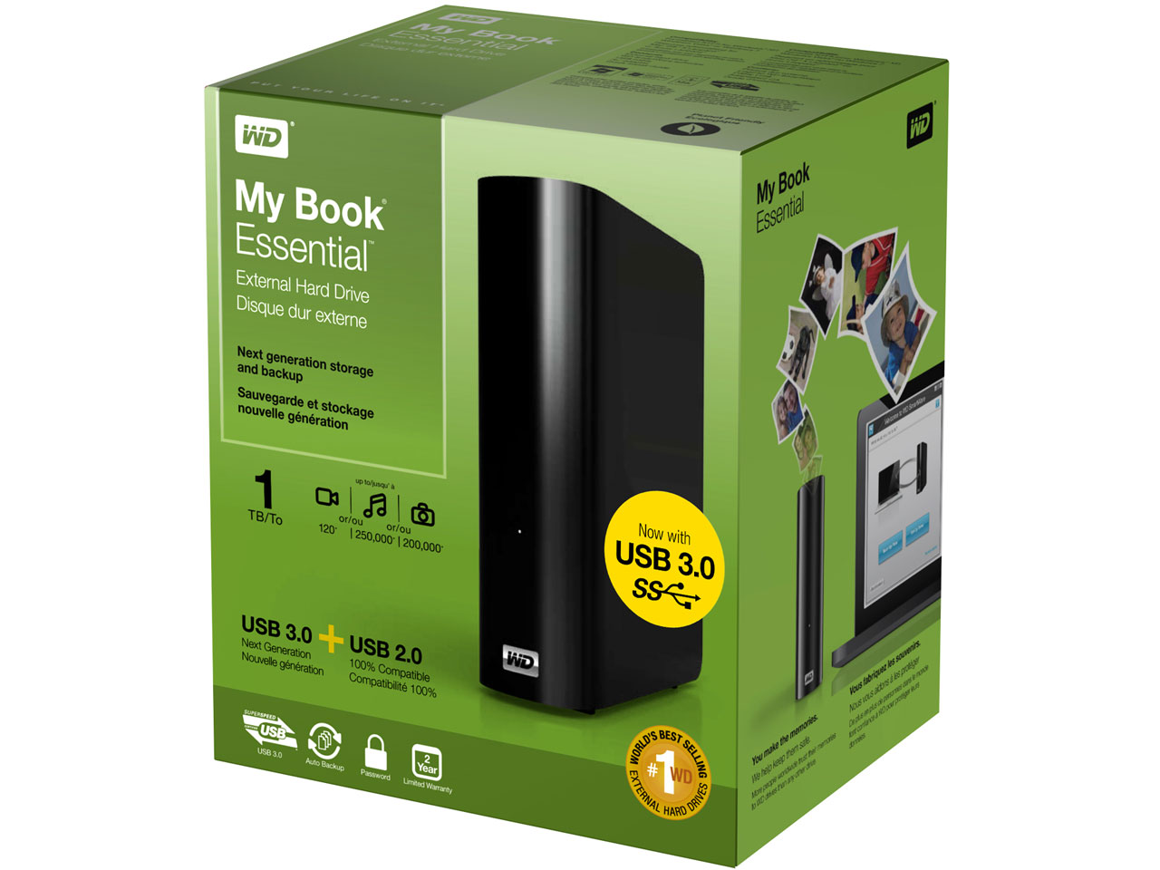 WesternDigital バックアップ機能搭載外付けHDD MyBook Essential 1TB USB3.0/2.0対応 ( WDBACW0010HBK )【送料無料】