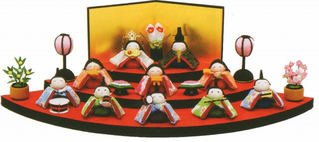 【送料無料】ひなまつり　扇面三段わらべ雛10人揃い手作り雛人形和ごころ　なごみの和雑貨