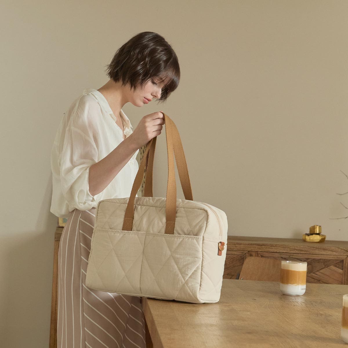 LANQUE オートクリーン OMOキルティングトートバッグ バッグ 大容量 キルティング レディース マザーズバッグ 軽量 おしゃれ 3way ショルダーバッグ 多収納 抗菌 防水（内側） 高耐久 育児 ママバッグ 子育て中 妊娠中 ギフト