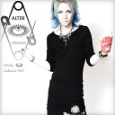 【ALTER VENOMV オルターベノム】Shadow TEE†Tシャツ アシメ アシンメトリー 七分袖 7分袖 刺繍 テレコ 無地 ブラック V系 ファッション メンズ ヴィジュアル系 ロング丈 ビジュアル系 ロック ROCK パンク ロックファッション 個性的 個性派 レディース Oz オズ