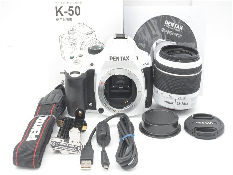 【あす楽】【中古】【1年保証】【美品】 PENTAX K-50 DAL 18-55mm WR ホワイ...:premiercamera:10001882