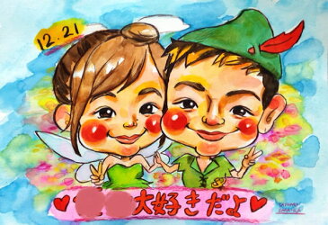 【送料無料!】似顔絵プレゼント「レトロ風水彩画」【誕生日プレゼント、記念日用贈り物、ギフト、お祝い、サプライズ】【彼氏(男性)、彼女(女性)、友人(友達)、父、母(両親)用】【楽ギフ_包装】【楽ギフ_メッセ入力】【楽ギフ_名入れ】