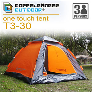【DOPPELGANGER OUTDOOR(R) ワンタッチテント T3-30】ひもを引くだけ♪一人でも楽々!約15秒の簡単設営!お手軽キャンプの強い味方!しかも軽量わずか3.5kg。大人3名のらくらく就寝スペースです。