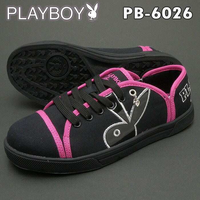 PLAYBOY(プレイボーイ)PB-6026 ブラック/ピンク靴幅:3E(やや広め)軽量レディーススニーカー