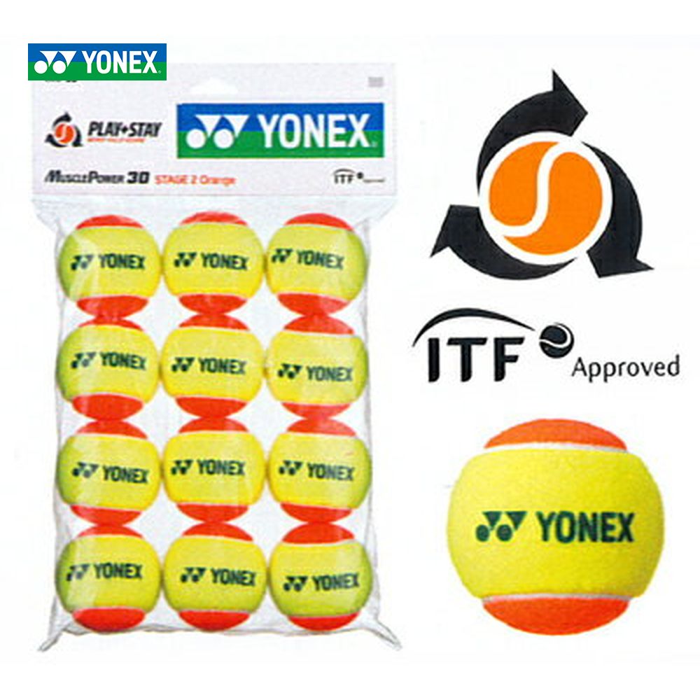 『即日出荷』 YONEX（ヨネックス）【マッスルパワーボール30（STAGE2 ORANGE） TMP30（12個入り）】キッズ/ジュニア用テニスボール