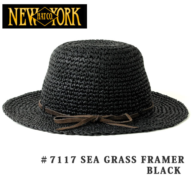 NEWYORKHAT　ニューヨークハット　ハット　#7117 SEA GRASS FRAMER - BLACK 麦わら帽子 紫外線対策　ストローハット　春夏秋冬　麦わら帽　麦わら帽子 uv レディース ツバ広 山登り ファッション 山ガール ファッション 登山 ファッション フェス ファッション　登山 帽子