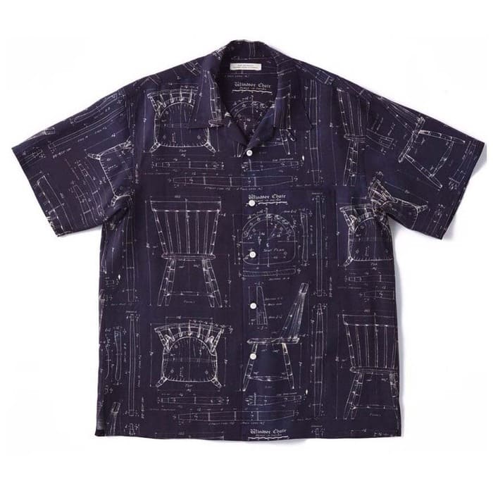 OLD JOE - ORIGINAL PRINTED OPEN COLLAR SHIRTS - BLUE PRINT S/S - NOCTURNE