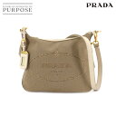 プラダ PRADA ロゴ ジャガード ショルダー バッグ キャンバス レザー ベージュ アイボリー Shoulder Bag 【中古】