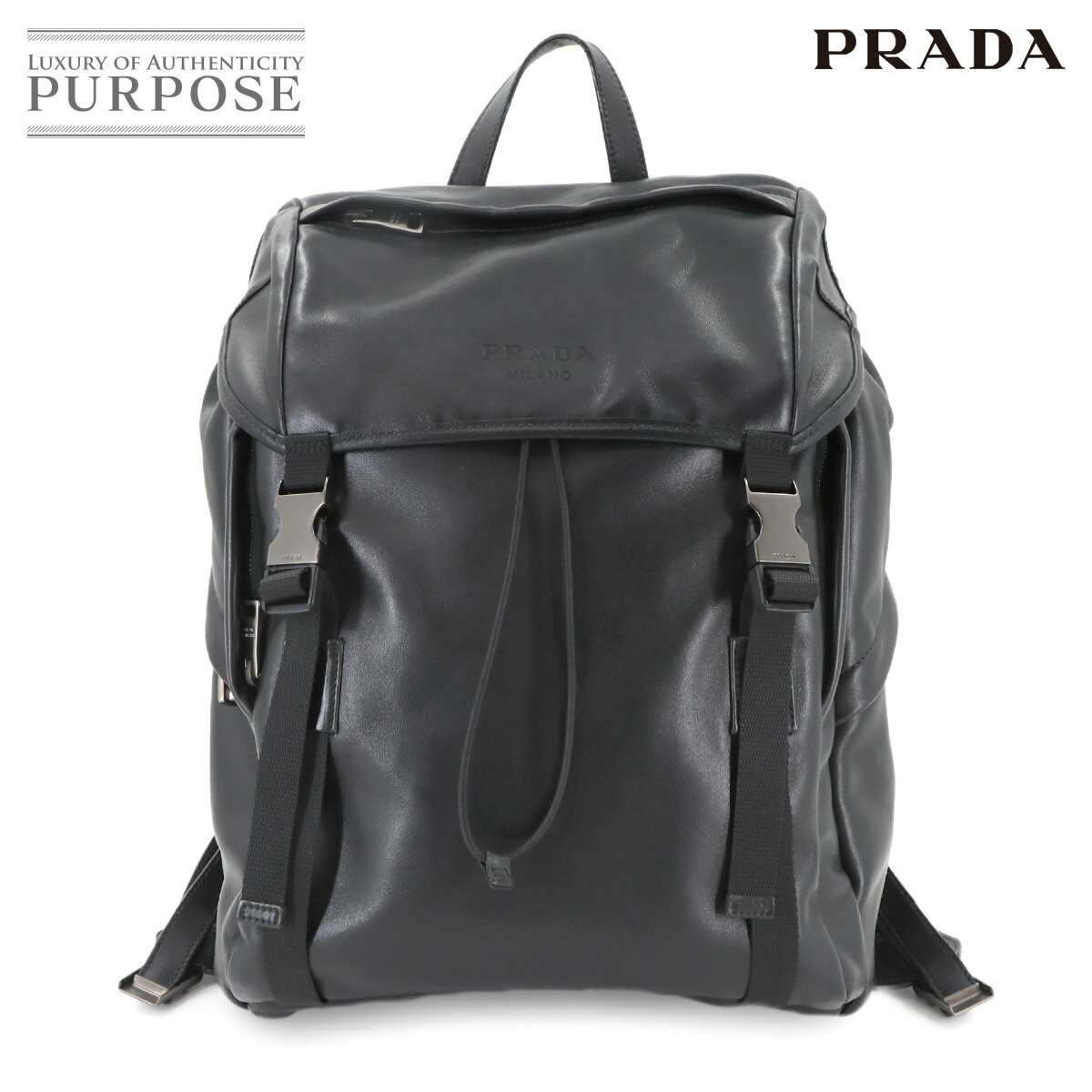 【新品同様】 プラダ PRADA バックパック リュックサック レザー ブラック VZ0062 Backpack 【中古】
