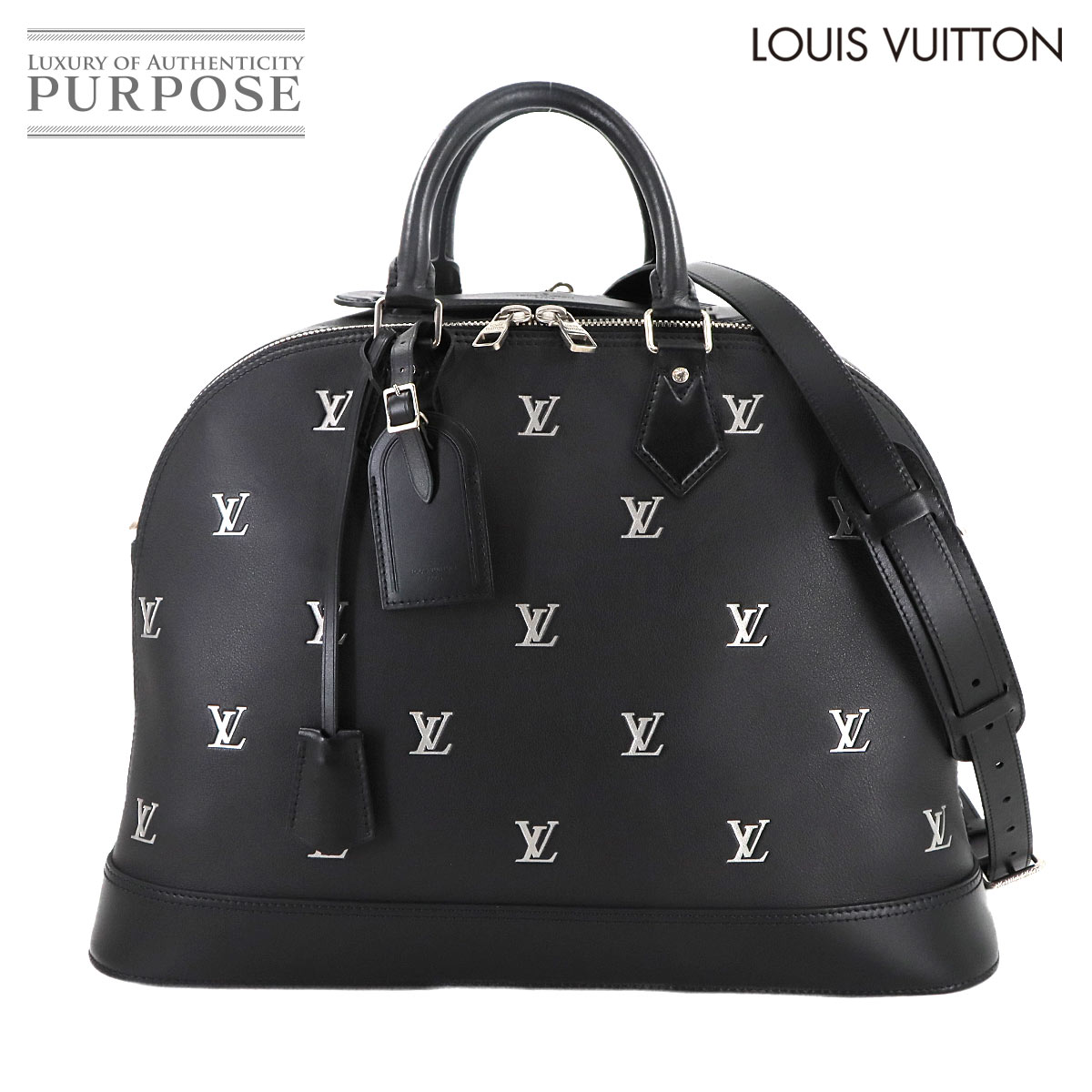 【新品同様】 ルイ ヴィトン LOUIS VUITTON LV ブラゾン アルマ ダッフル 2way ボストン ショルダー バッグ レザー ブラック シルバー M24397 RFID Alma Daffle 【中古】