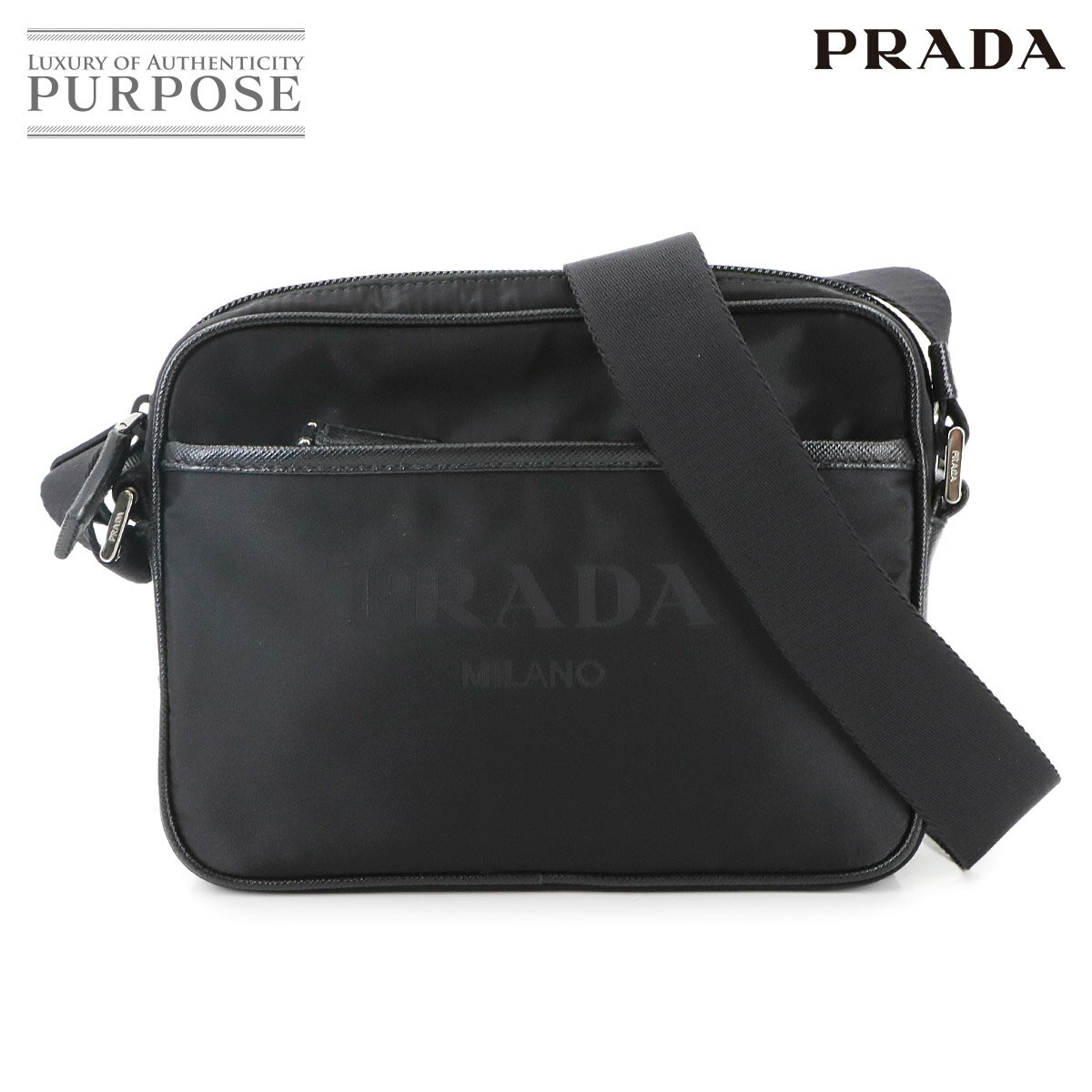 【未使用 展示品】 プラダ PRADA ショルダー バッグ ナイロン サフィアーノレザー ブラック ネロ 2VH144 Shoulder Bag 【中古】