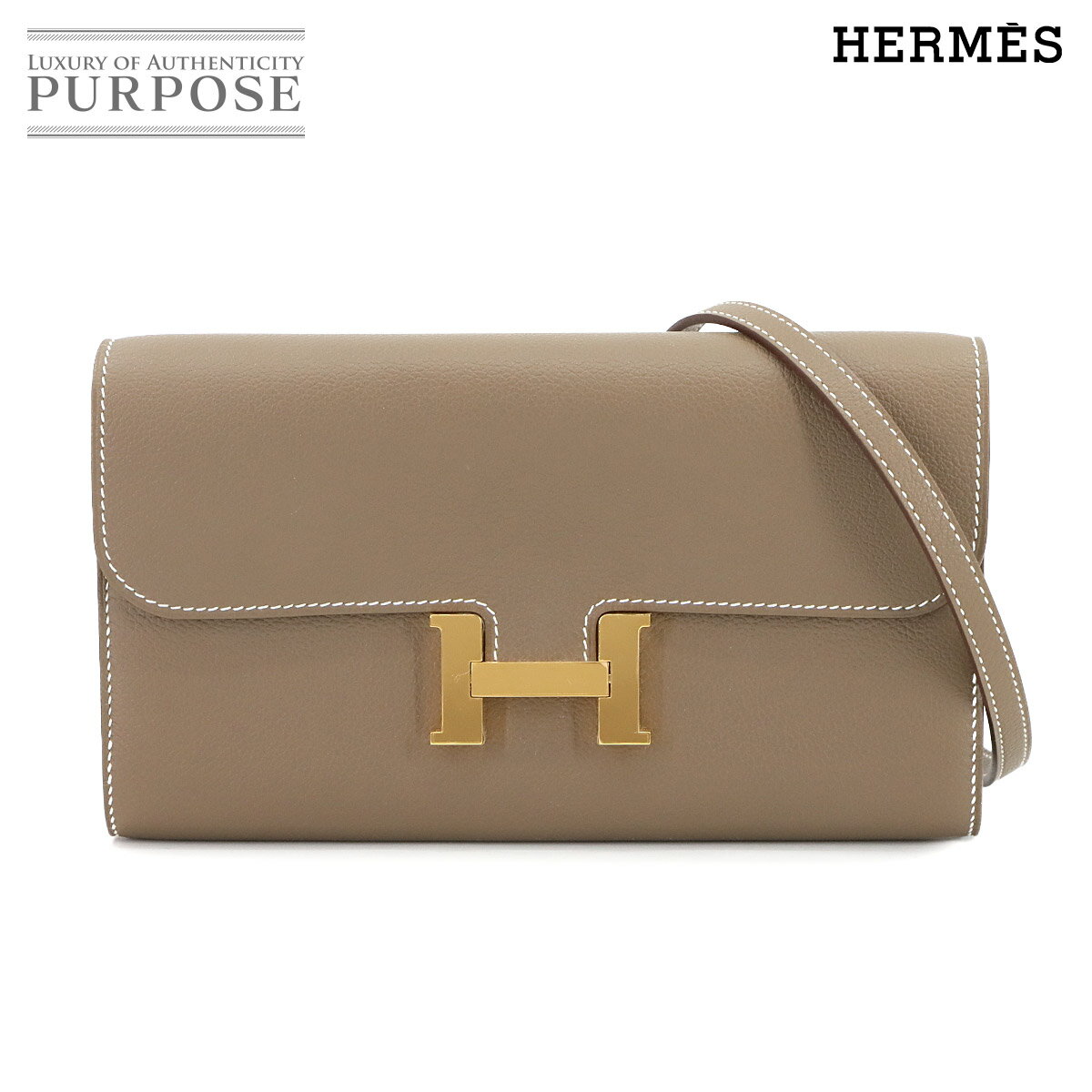 【未使用 展示品】 エルメス HERMES コンスタンスロング トゥーゴー 二つ折り 長財布 エバーカラー エトゥープ W刻印 ゴールド 金具 Constance Long To Go 【中古】