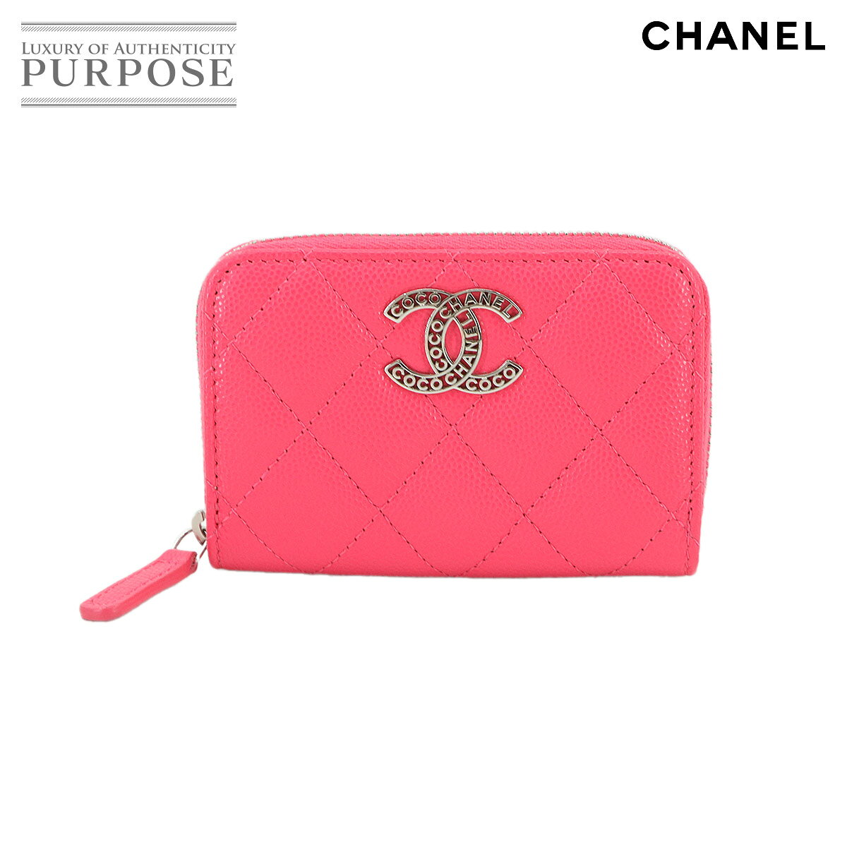 【新品同様】 シャネル CHANEL マトラッセ ジップ コインパース 小銭入れ キャビアスキン レザー ピンク ココマーク AP3830 シルバー 金具 Coin Purse 【中古】