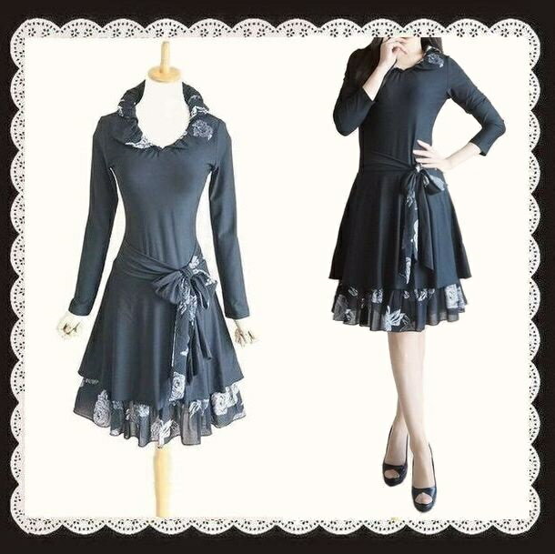 【ご要望多数!再販】リボンが素敵な花柄ワンピース 黒 フォーマル ワンピース パーティー お食事会 ミディアム 膝丈 フレアワンピース 長袖ワンピース 半袖 花柄 シワになりにくい ジャージワンピ パーティドレス お出掛け 食事会 フラワー