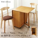 収納庫付き両側バタフライ天板コンパクト伸縮ダイニング Salute サルーテ 3点セット(テーブル+チェア2脚) W40-100