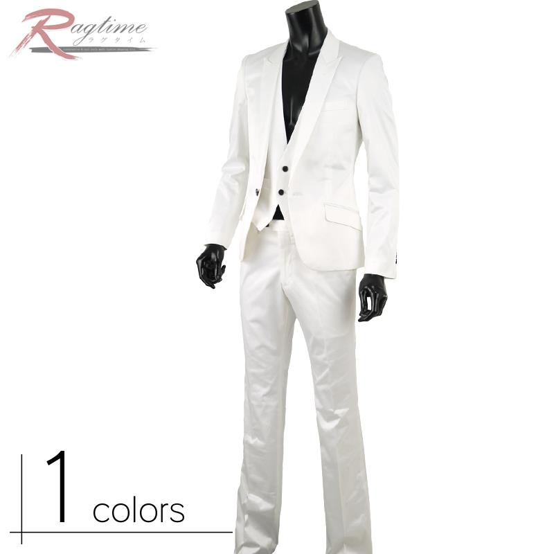 白 ホワイト スーツ メンズ ドレス スーツ 3ピース フォーマル スリム キレイめ 1B…...:ragtime001:10005052