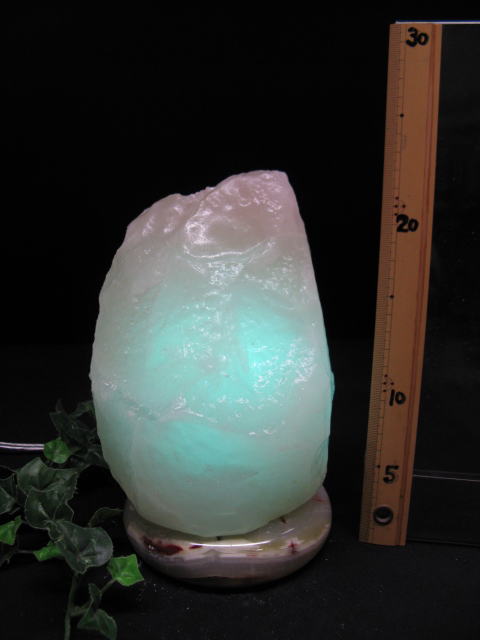 岩塩ランプ【ソルトランプ】　ブルー505　（ヒマラヤ岩塩仕様　台座：天然石オニキス）