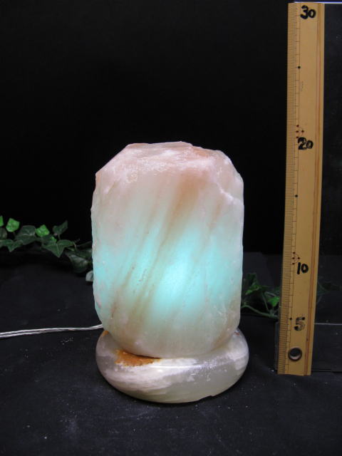 岩塩ランプ【ソルトランプ】　ブルー520　（ヒマラヤ岩塩仕様　台座：天然石オニキス）