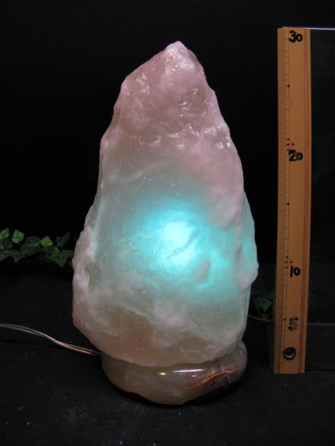 岩塩ランプ【ソルトランプ】　ブルー524　（ヒマラヤ岩塩仕様　台座：天然石オニキス）