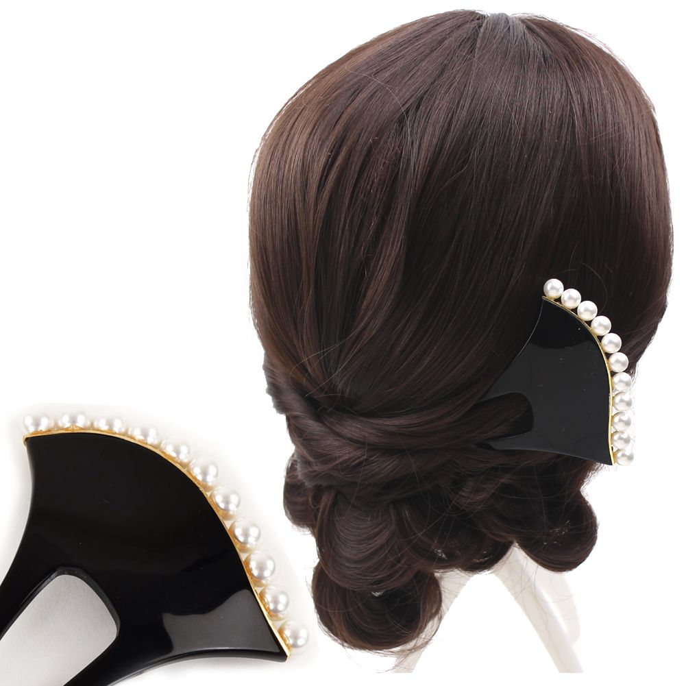 髪飾り 成人式 結婚式 バチ型パール簪(かんざし) 和装 着物 卒業式 入学式 花しおり ヘアアクセサリー