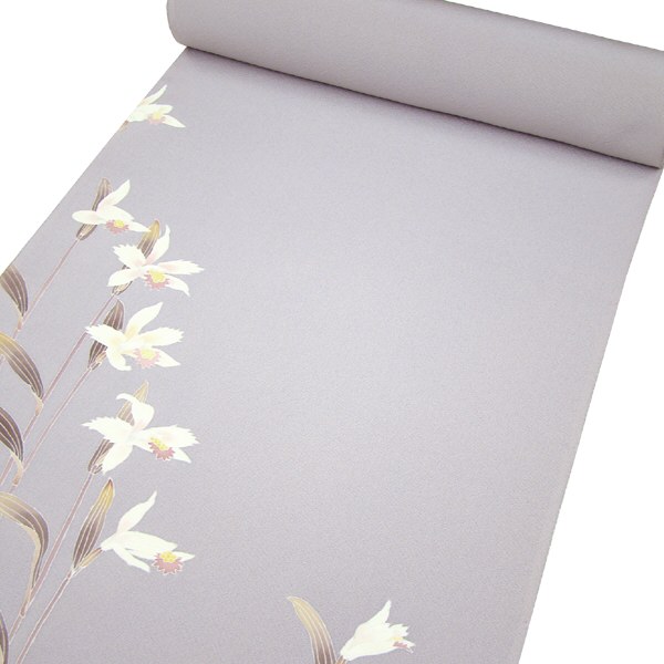 正絹手描友禅附下 朱鷺草・堀 栄 作