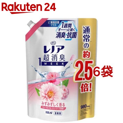 レノア 超消臭1WEEK 柔軟剤 フローラルフルーティーソープ 詰め替え 特大(980ml*6袋セット)【レノア超消臭】