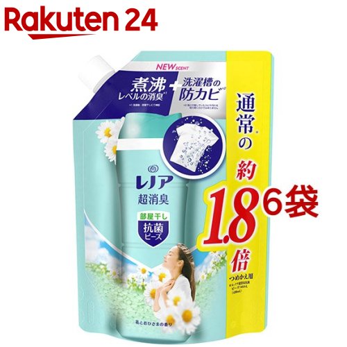 レノア 超消臭 抗菌ビーズ 部屋干しDX 花とおひさまの香り 詰め替え 特大(760ml*6袋セット)【ros12】【レノア】