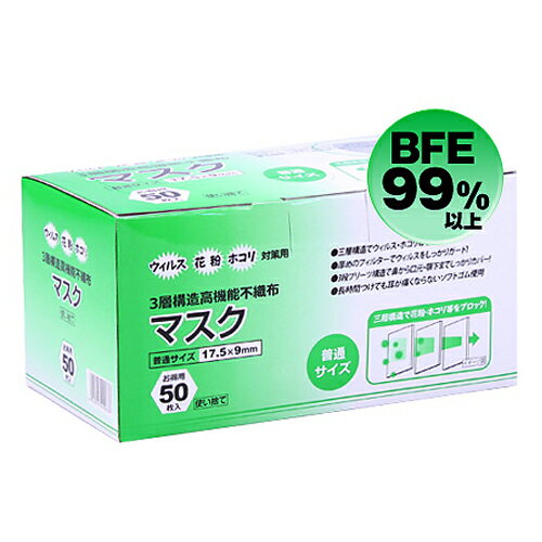 BFE99%以上　三層構造マスク　50枚【販売：よろずやマルシェ】【税込3900円以上で送料無料】【HLS_DU】