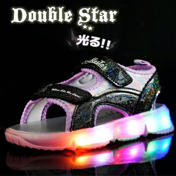 KM【DOUBLE STAR　光る　スニーカー　サンダル　BK　4615-02】<strong>スニーカーサンダル</strong>　ベルト　フラッシュ　女の子　女児　子ども　こども　キャラクター　グッズ　<strong>キッズ</strong>　シューズ　子ども靴　くつ　靴　クツ　光る靴　15cm 16cm 17cm 18cm