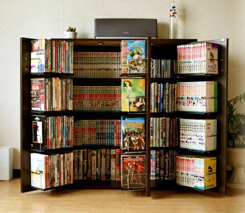 DVDで最大400収納 書棚ストッカー ダークブラウン （日本製）（FM70DBR）（代引…...:rcmd:25903281