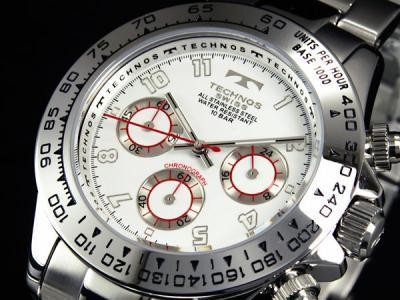 TECHNOS テクノス レッドラインでオシャレ・セクシーなクロノグラフ、10気圧防水 腕時計 TBM634SW【ポイント10倍】【ポイント10倍】TECHNOS テクノス 腕時計