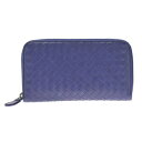 ボッテガヴェネタ BOTTEGA VENETA イントレチャート ラウンドファスナー長財布 ラムレザー サファイアブルー 114076-VK873 4223